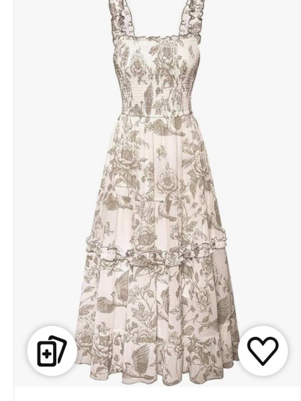 Smocked Floral Maxi Dress in Beige Ivory